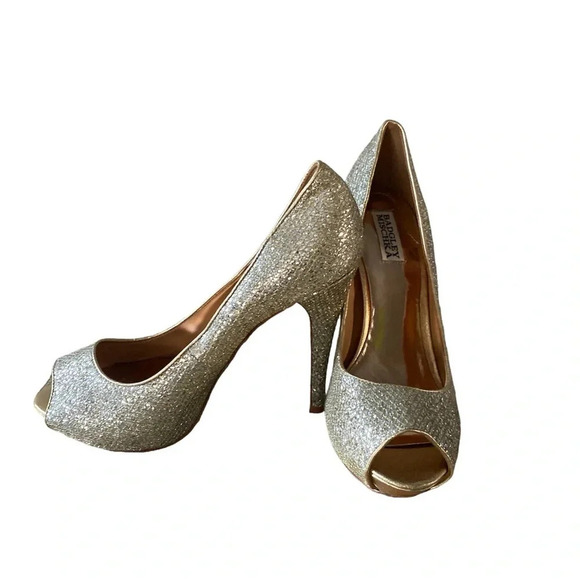 Badgley Mischka Leather Gold Pumps size 10M - Picture 3 of 11